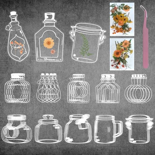 40Stks Getrocknete Blumen Transparente Lesezeichen Set, Pflanzen Proben Wunschflaschen Lesezeichen, Klare Glaswaren Aufkleber Bookmark mit Pinzette 30Stk Trockenblumen für Kinder Basteln DIY