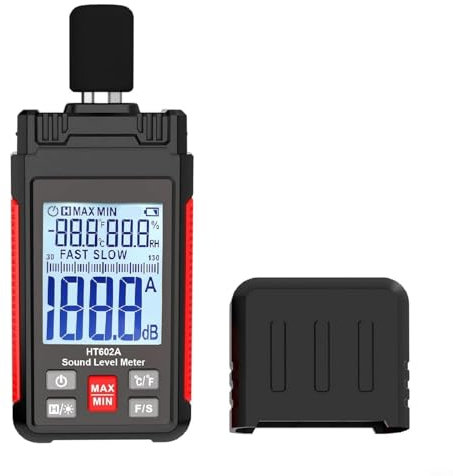 Monitor de ruido digital portátil HT602A con función de retroiluminación que muestra claramente la temperatura y la humedad junto con las mediciones de sonido