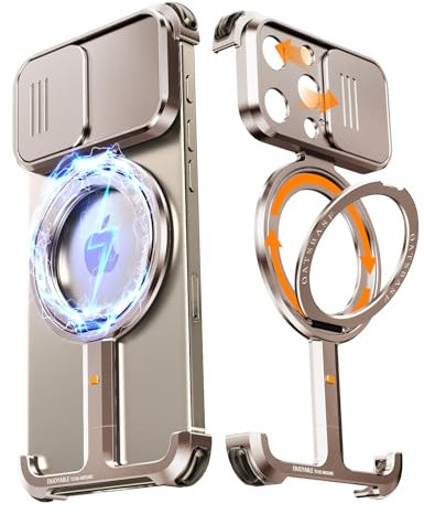 NIFBANG für iPhone 16 Pro Max Hülle mit Kameraschutz,360°Drehbar Magnetisch Ständer,Rahmenlose Aluminium Metall Handyhülle,Stoßfest Schutzhülle für iPhone 16 Pro Max Phone Case,Titan Wüstensand