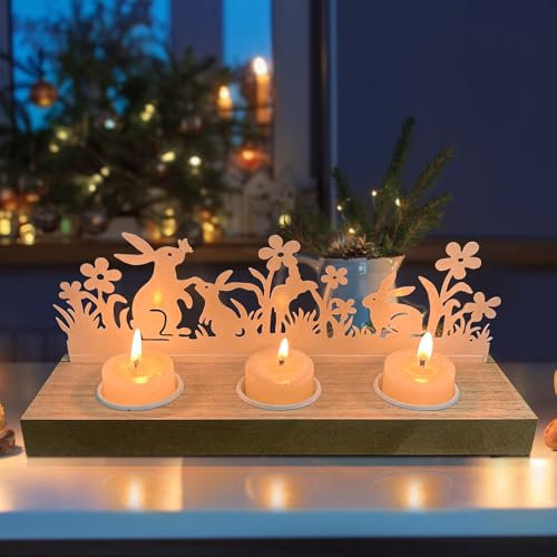 Osterdeko Kerzenhalter Holzsockel, Ostern Deko Frühlingsdeko Innen Eisen Osterhase Con Blumen Gras, Ostern Tischdeko Oster Deko Innen Tischdeko Frühling Osterdeko Sachen Frühlingsdeko Wohnzimmer