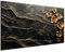 DARO Design® Leinwandbild Groß 84x56 cm XXL Wohnzimmer Deko Modern Wandbild Kunstdruck auf Leinwand Bild Schlafzimmer über Bett Room Geschenke Abstrakt Marmor Granit Gold Blume Blüten Schwarz