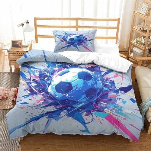 VFKLZCNYR Set di biancheria da letto con copripiumino a tema calcio, 3 pezzi, di qualità alberghiera, con chiusura a cerniera, ipoallergenico, morbido e traspirante, in microfibra per letto singolo