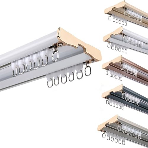 Schlafzimmer Gardinenschiene 2 -läufig Deckenbefestigung Aluminium Vorhangschiene Für Schiebevorhang Vorhang, Gardinen Gardinenschiene Mit Geräuscharmen Rollen Rostfreie(Weiß,150cm)