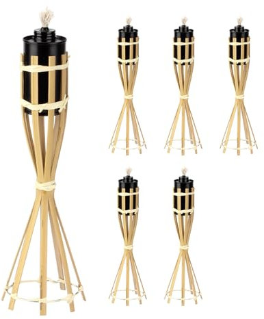 KVMORZE 6 Pack Bamboo Torches for Outside, Citronella Torches Table Decorative Lights Table Top Torches, Outdoor Decor Patio Torch for Party Garden Backyard Decor Lighting, Oil Lamp for Citronella