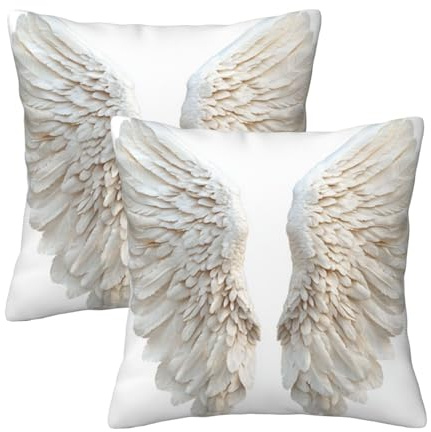 White Angel Wings Throw Pillows Covers, Couch Sofa Pillow Cases,Zipper Bedding Cushion Cases for Living Room,18x18 Inch