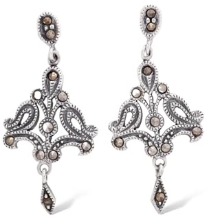Damen Ohrringe Nina 3.5 cm Markasit-Schmuck 925 Sterling Silber