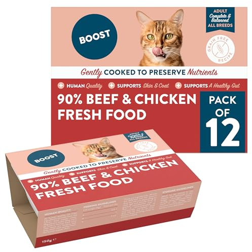 BOOST Pet Cat Food Chicken and Beef Meal - Frozen Fresh Wet Cat Food, Grain Free, Made with 90% Chicken and Beef, Complete Nutritional Meal for Pets, Nothing Artificial - 12 x 150g