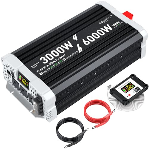 3000 watt Pure sine Wave Inverter, 12V DC to 110V AC Power Inverter, with 3 AC Output sockets, USB Port, Type-C Port, Remote Control with LCD Screen, Used for Solar Emergency Power Supply in RV Homes