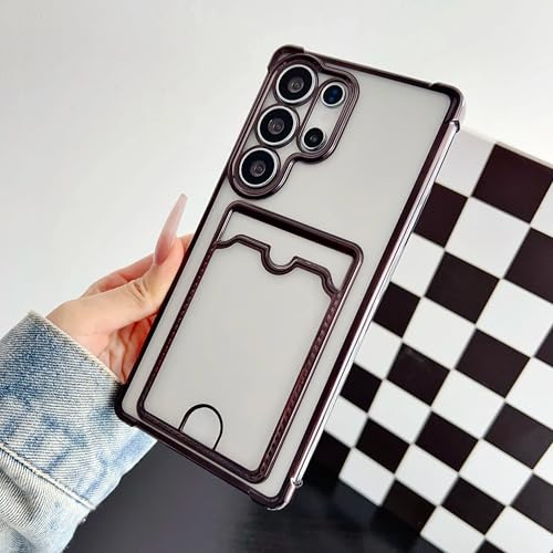 JIASHM für Samsung S25 Plus Kartenfach Brieftasche Klarsichthülle Ultra Plating Cover (für Samsung S25 Plus/Schwarz)