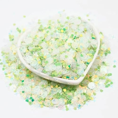 Glitzernde Paillettenmischung, Stern- und Herzpailletten, lose Pailletten für Shaker-Karten, Nagelkunst, Scrapbooking, Dekoration, Make-up, Konfetti – grün – 10 g