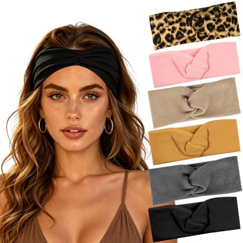 ALIIP Pannband för kvinnor, 6 stycken elastiskt hårband hårband, huvudband, håraccessoarer, sporthårband, halkfria turbaner för makeup yoga löpning (B)
