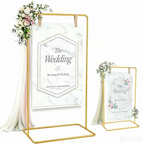 Wedding Welcome Sign Stand, Adjustable Gold Metal Wedding Sign Stand | 175 cm Heavy-Duty Floor Easel for Seating Charts, Receptions and Events