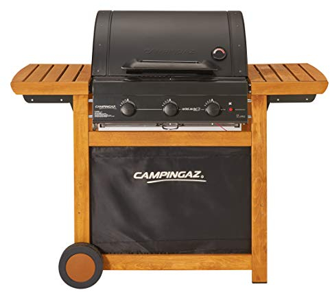 Campingaz Barbecue Gaz Adelaide 3 Woody L, 3 Brûleurs BBQ Gaz, Puissance 14kW, Grille et Plancha en Acier, 2 Tablettes Latérales