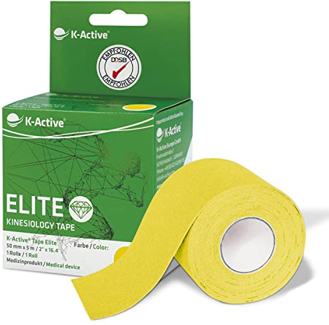 K-Active Tape Elite | Kinesiologie Tape | Sanftes Tape mit starkem Halt | extra hautfreundlicher Kleber | tape kinesio wasserfest & elastisch (Gelb)