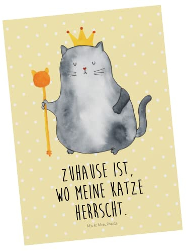 Mr. & Mrs. Panda Postkarte Katze König - Geschenk, Katzen, Katzenliebhaberprodukte, Einladungskarten Geburtstag, Ansichtskarten, Miau, Familie,
