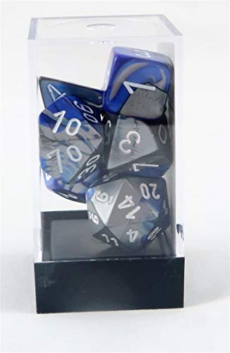 Polyhedral 7-Die Gemini Chessex Dice Set - Blue-Steel with White CHX-26423 by Chessex