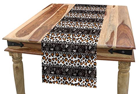 ABAKUHAUS Sambia Tischläufer, Gepard-Muster, Esszimmer Küche Rechteckiger Dekorativer Tischläufer, 40 x 180 cm, Dunkelbraun Orange Weiß