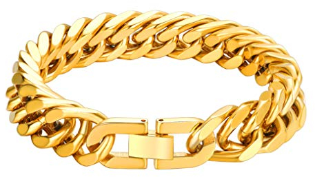 Bandmax Herren Armkette 21cm/12mm massive Panzer Armband 18k vergoldet schwere Panzerkette Armband für Männer Jungen, kubanische Gliederarmband Modeschmuck Accessoire für tägliches Tragen