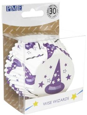 PME BC810 Halloween Folienbeschichtete Cupcake-Förmchen-Weise Zauberer (30 Stück), Papier, White, Purple