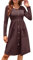 OUGES Women's Long Sleeve Dress V Neck Casual Button Down Midi Ladies Dresses with Pockets(Coffee325,M)