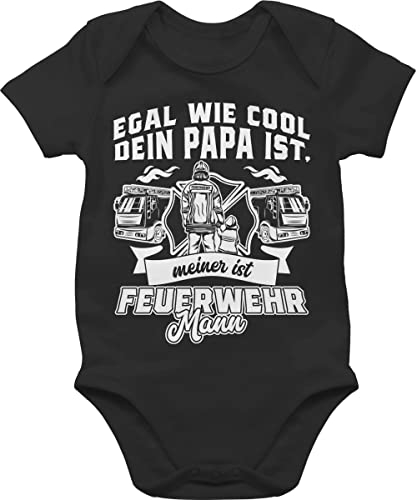 Baby Body Junge Mädchen - Egal wie cool dein Papa ist meiner ist Feuerwehr Mann - 1/3 Monate - Schwarz - baby+feuerwehr+strampler feuerwehrmann feuerwehrpapa bodys outfit feuerwehrgeschenkartikel