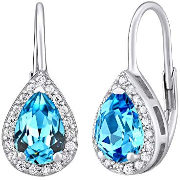 SILVEGO Damen Ohrringe aus 925 Sterling Silber Tropfen mit synthetischem hellblauem Topas
