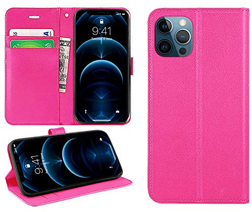 DN-Technology for iPhone 12 Pro Max Case Flip Leather Wallet Book Stand Folio Card Holder Phone Cover iPhone 12 Pro Max 6.7'' (PINK)