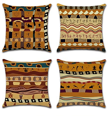 Foyaya Kissenbezug 35x35cm 4er Set Dekorative Kissen Afrika Geometrie Weiche Samt Sofakissen Kissenbezüge Quadrat Dekokissen Kissenhülle für Sofa Auto Schlafzimmer Zuhause Dekor