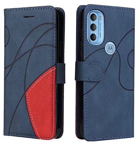 Dfjhure Motorola Moto E20 Case E30 E40 Premium Flip Wallet Phone Cover Shockproof PU Leather Stand View Silicone Bumper Business for E40/E30/E20- Blue