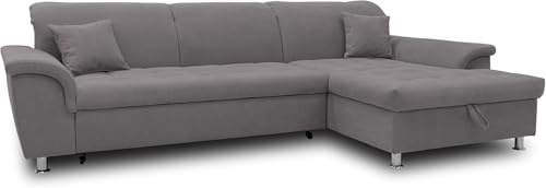 DOMO. collection Ecksofa Franzi, Schlafsofa, Longchair rechts mit Bett- & Rückenfunktion, Stauraum, Sofa, Eckcouch, Polsterecke, Couch in L-Form, 279 x 170 x 81 cm (BxTxH), dunkelgrau