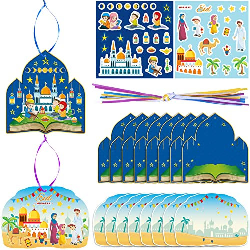 24er Pack Eid Mubarak Ramadan Girlande Kinder Aufkleber Hängende Verzierung Islamische Dekoration Muslimischen Eid Al-Fitr Dekoration 2 Stile