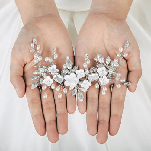 Vatocu Blume Braut Hochzeit Haar Perle Rebe Blatt Kopfschmuck Kristall Braut Haarschmuck für Frauen