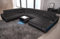 Sofa Dreams Wohnlandschaft Concept XXL U Form Ledersofa - mit LED & USB, ergonomische Rückenlehnen, Recamiere (Ottomane rechts, Black)