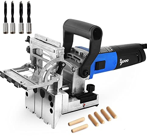 igooo Jointer a doppio mandrino DJ710, 710W 120V 60Hz, falegnameria a piastre, punte di perforazione 2X8mm e 2X10mm, 100 tasselli…