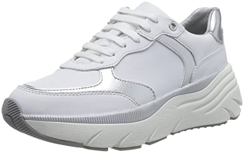 Geox D DIAMANTA Sneaker, White/Silver, 35 EU