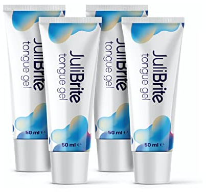 Gel lingual JuliBrite (50ML) | Ayuda a combatir el mal aliento (halitosis) | Lengua blanca | Aliento fresco | Raspador lingual | Limpiador lingual (pack de 4)