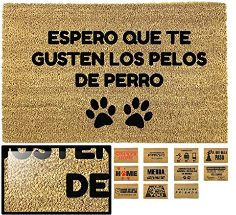 LUCA HOME - Felpudo Entrada casa Original y Divertido de Coco Natural - Felpudo pelos Perro 33x60 - Ideal para Puertas de Exteriores Cubiertas, pasillos y entradas de hogares