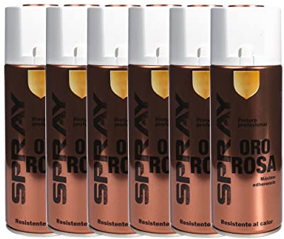 Etrexonline Pintura Spray Multicolor Profesional 400ml Adecuado Metal Madera y Plástico - Color Oro Rosa (Paquete de 6)