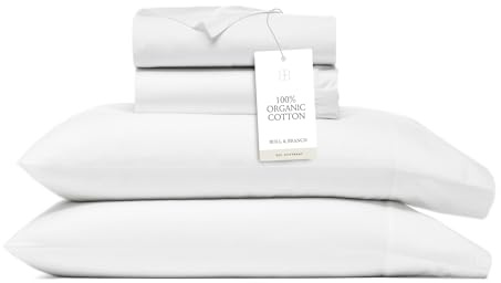 Boll & Branch Percale Hemmed Sheet Set - King, White - Luxury 100% Organic Cotton, Naturally Cooling - 1 Flat, 1 Fitted, 2 Pillowcases