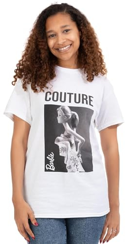 Barbie Womens T-Shirt in White | Doll Couture Fashionable Graphic Tee for Ladies | Oversized Short-Sleeve Apparel Top | Fashion Movie Daywear Merchandise Gift for Adults