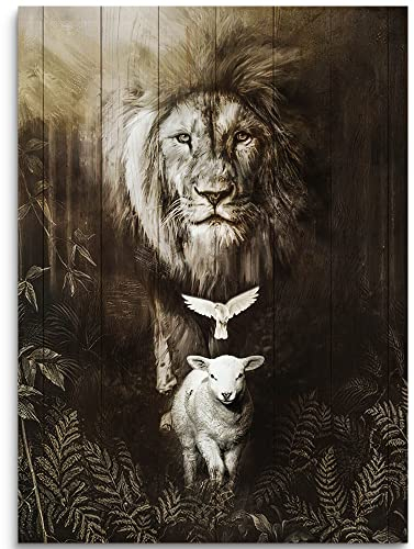 Fchen art Jesus, Löwe und Lamm, Leinwand, Wandkunst, Löwe von Juda, Motivations-Wandkunst, Gemälde, Poster, religiöses Gemälde, gerahmtes Kunstwerk für Schlafzimmer, Wohnzimmer, Kirche, 40 x 60 cm