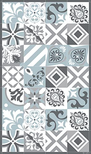 DobleUve Estudio Alfombra Vinílica Hidráulica 32 | Color Azul | 80x200 cm | Alfombra Cocina Lavable Antideslizante | Alfombra Vinilica | Suelo Vinílico | Alfombra Vinilo Salón