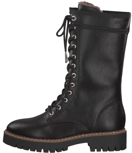 s.Oliver Damen Schnürstiefel ohne Absatz Winter Vegan, Schwarz (Black Nappa), 41 EU