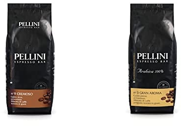 Pellini Espresso Bar, Caffè In Grani, N.9 Cremoso, 13 x 7.5 x 24 cm; 1 Kg & Caffè in grani Espresso Gusto Bar N. 3 gran Aroma, 1 Confezione da 1 kg