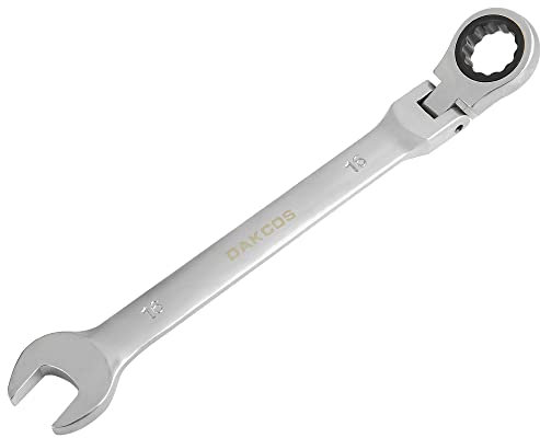 DAKCOS Cle mixte Clé à cliquet 16 mm - Clé à cliquet métrique articulée en CR-V avec finition chromée mate