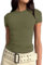 LACOZY Women Short Sleeve Going Out Tshirt Crewneck Basic Crop Tops Skinny Dupes Tight Shirt Yoga Army Green S