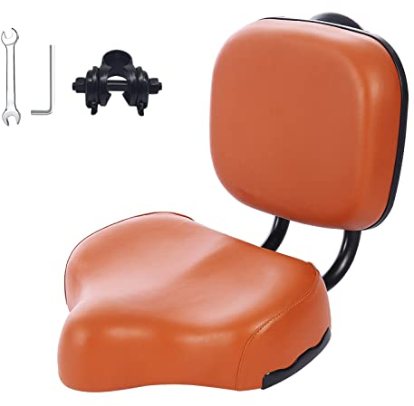 AkiiGer Fahrradsitz mit Rückenlehne, extra breiter Fahrradsattel mit Rückenstütze, bequemer Heimtrainer Sitzkissen Ersatz, übergroß, 29,2 cm L x 24,1 cm B, höhenverstellbar, Braun