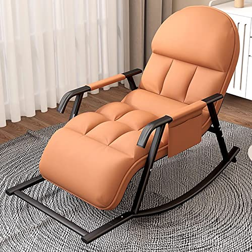 Schaukelstuhl Wohnzimmer Modern Schaukelstuhl mit Liegefunktion, Schaukelstuhl mit Seitentasche, Schaukelsessel mit Verstellbarer Fußstütze, Schaukelsessel für Wohnzimmer, Schlafzimmer (Orange)