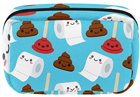 Personalisierte Reise-Make-up-Tasche, Kosmetiktasche, Kulturbeutel für Damen und Mädchen, Cartoon-Kot-Toilettenpapier-Muster, Mehrfarbig, 17.5x7x10.5cm/6.9x4.1x2.8in