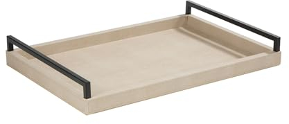 Sagala Ivory Shagreen Leather Serving Tray with Black Handles for Ottoman, Elegant Decorative Tray for Coffee Table Console Table Buffet Living Room (Ivory)